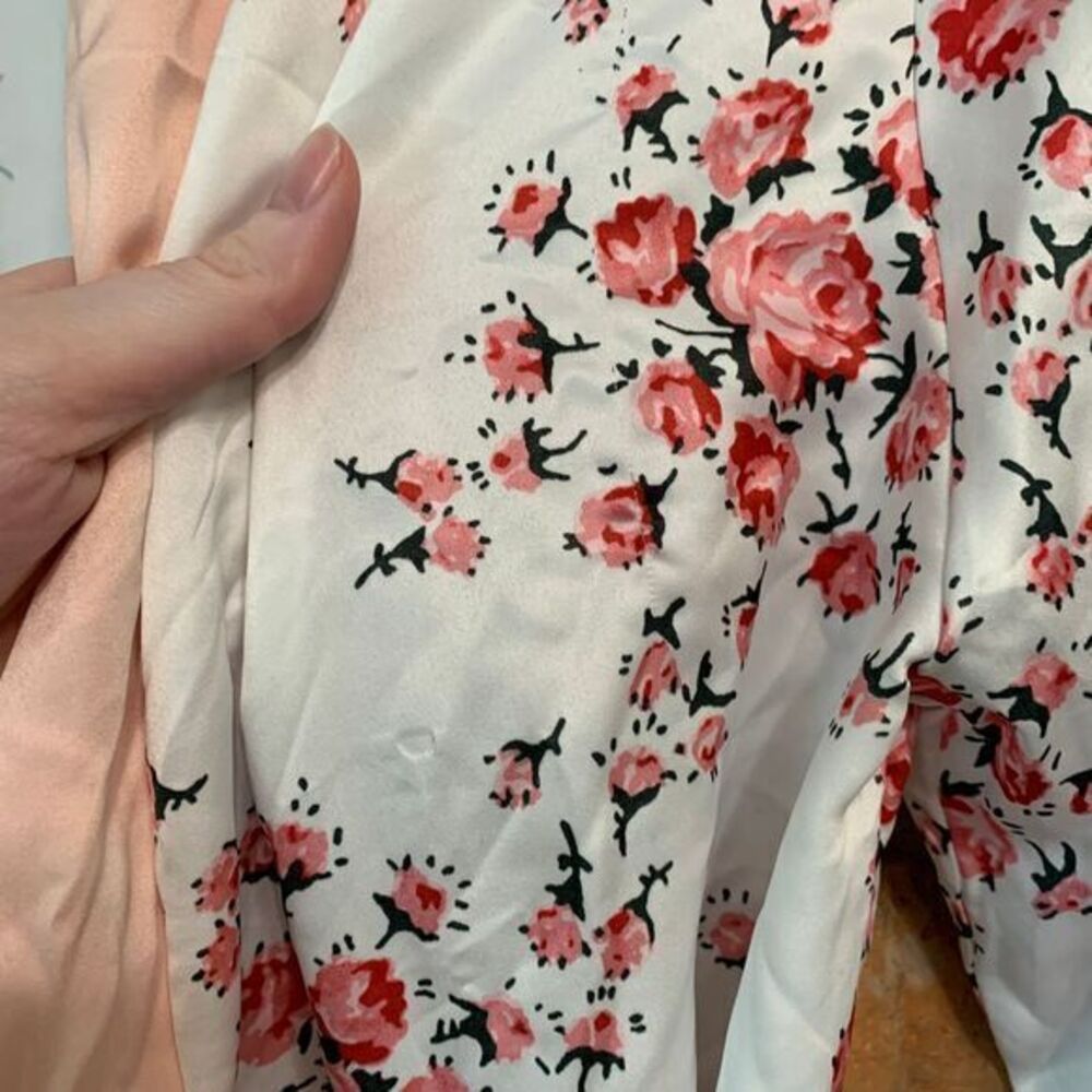 Morgan Lane x FabFitFun Robe Satin Floral Print Long Sleeve Tie Waist White S/M - Picture 3 of 7